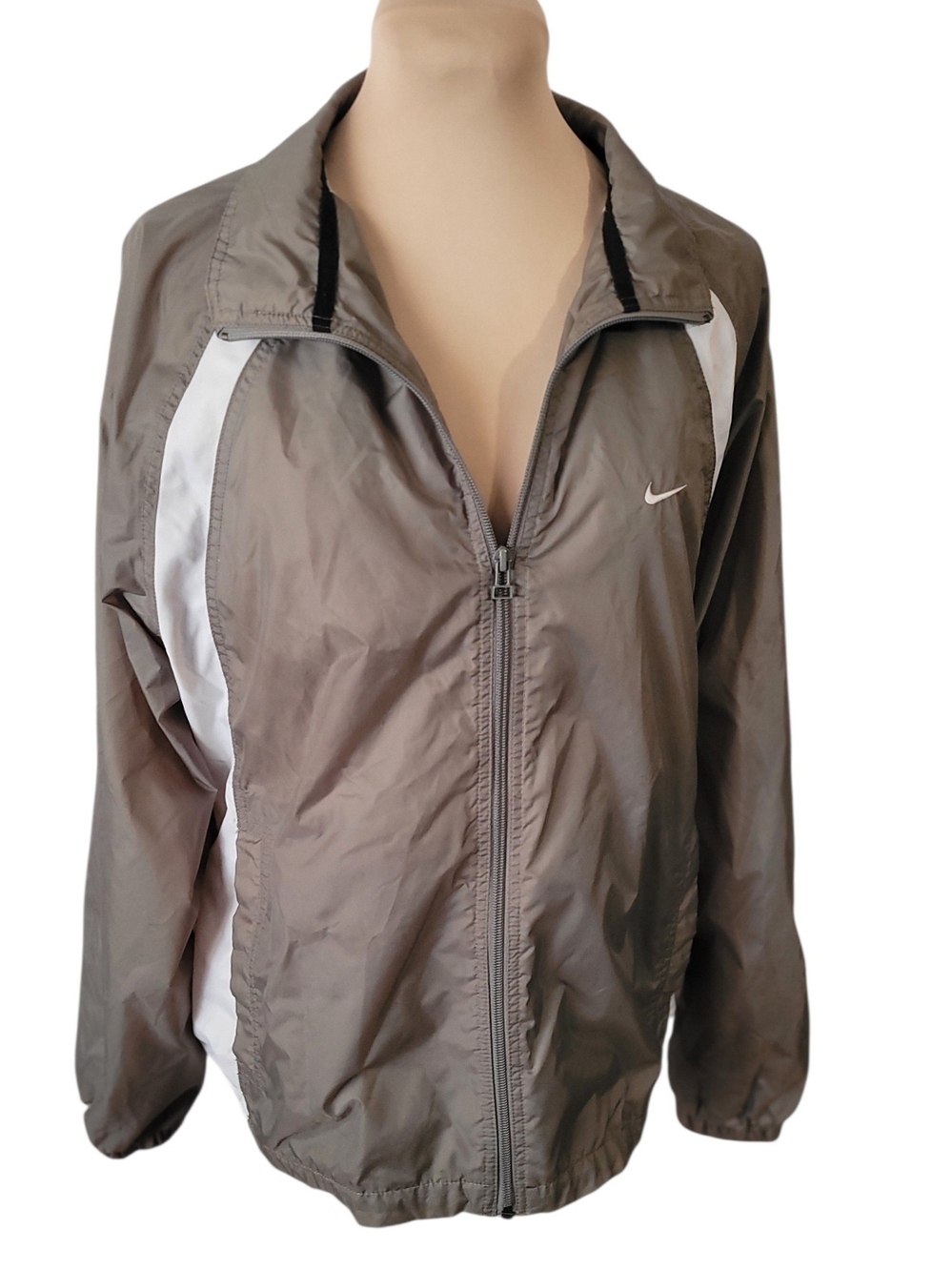 Nike Women's Taupe Bomber Jacket with White Panels